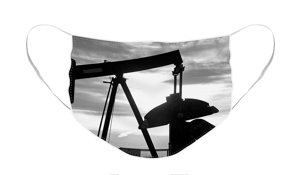 Oil Face Mask featuring the photograph Oil Well Pump Jack Black and White #1 by James BO Insogna