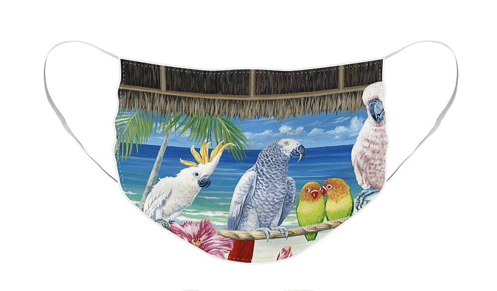 Art Face Mask featuring the painting Parrots in Paradise by Danielle Perry