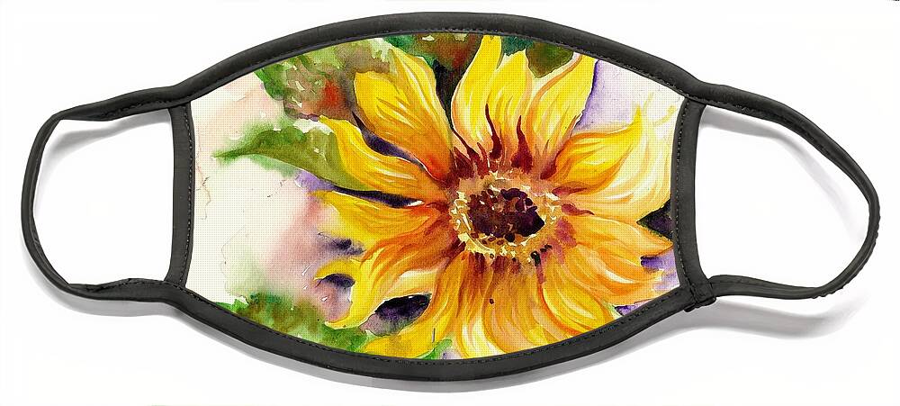 Sunflower Face Mask featuring the painting Sunflower Watercolor #2 by Tiberiu Soos