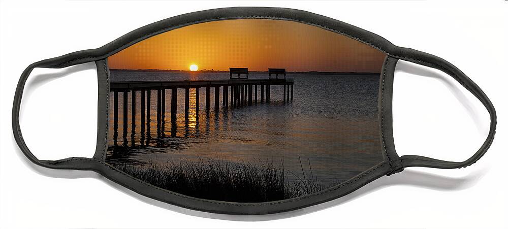 Sunset Face Mask featuring the photograph Sunset across Currituck Sound #1 by Ronald Lutz