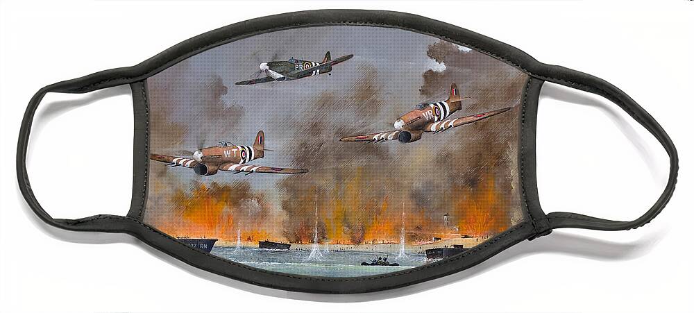 Spitfire Face Mask featuring the painting Utah Beach- June 6th 1944 by Ken Wood