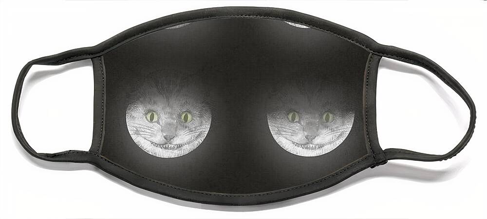 Cats Face Mask featuring the drawing Waning Cheshire by Eric Fan