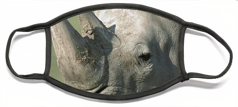 Feb0514 Face Mask featuring the photograph White Rhinoceros Portrait #1 by San Diego Zoo