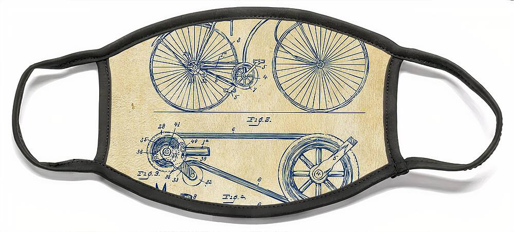 Velocipede Face Mask featuring the digital art 1890 Bicycle Patent Artwork - Vintage by Nikki Marie Smith