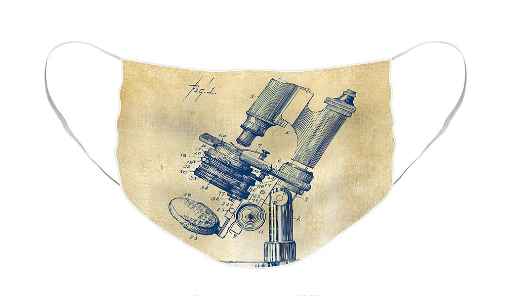 Microscope Face Mask featuring the digital art 1899 Microscope Patent Vintage by Nikki Marie Smith