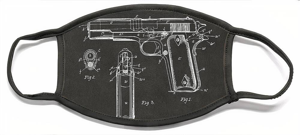 Colt 45 Face Mask featuring the digital art 1911 Browning Firearm Patent Artwork - Gray by Nikki Marie Smith