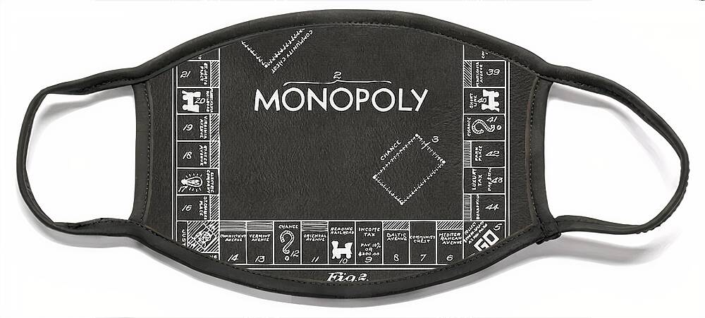 Monopoly Face Mask featuring the digital art 1935 Monopoly Game Board Patent Artwork - Gray by Nikki Marie Smith