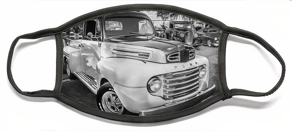 1950 Ford Truck Face Mask featuring the photograph 1950 Ford Pick Up Truck F100 BW by Rich Franco
