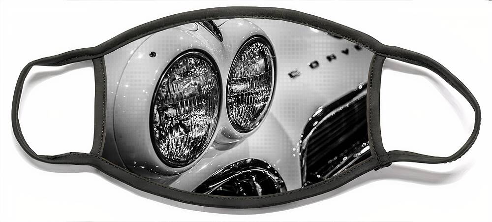 1950's Face Mask featuring the photograph 1950's Chevrolet Corvette C1 in Black and White by Paul Velgos