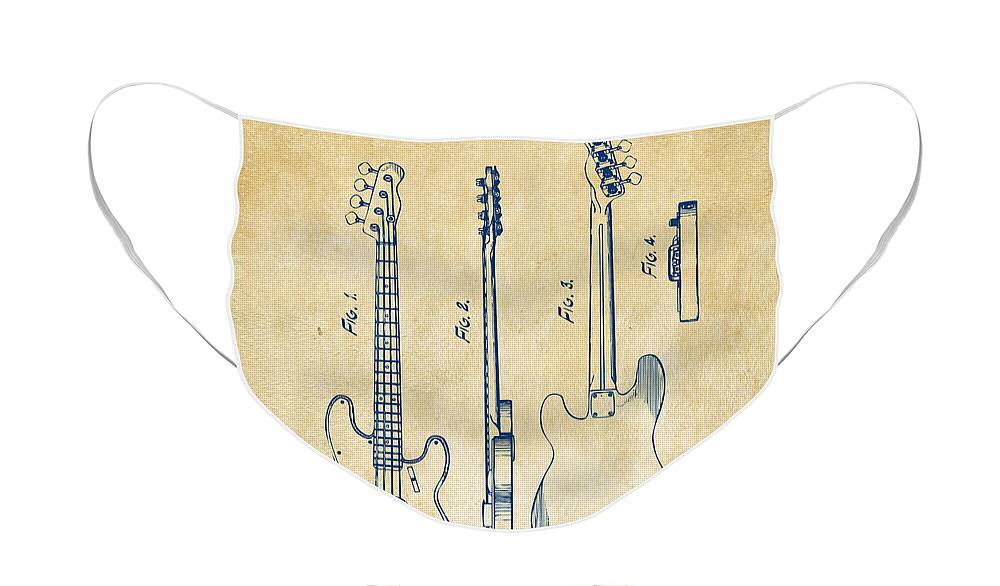 Fender Guitar Face Mask featuring the digital art 1953 Fender Bass Guitar Patent Artwork - Vintage by Nikki Marie Smith