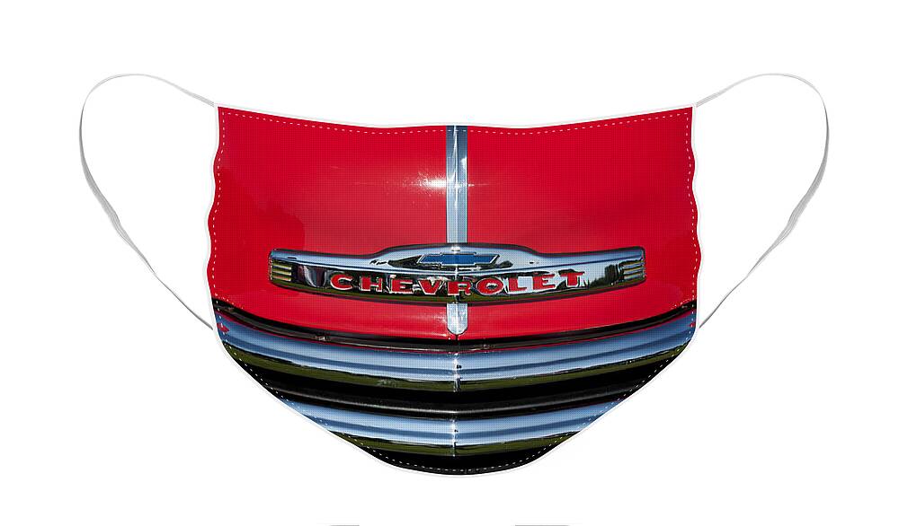 Chevrolet 3100 Face Mask featuring the photograph 1953 Red Chevrolet 3100 Pickup by Tim Gainey
