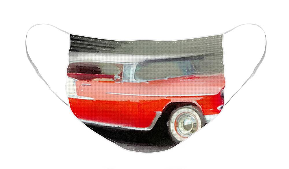 Chevrolet Bel Air Face Mask featuring the painting 1955 Chevrolet Bel Air Coupe Watercolor by Naxart Studio