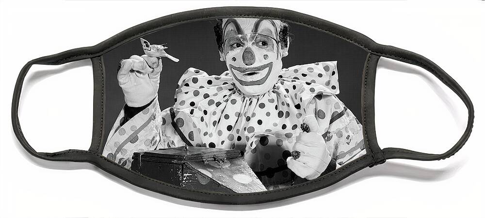 Photography Face Mask featuring the photograph 1960s Clown In Polka-dotted Outfit by Vintage Images