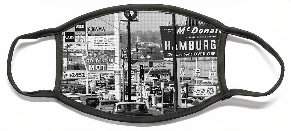 Historic Face Mask featuring the photograph 1960s Denver Scene by Myron Wood