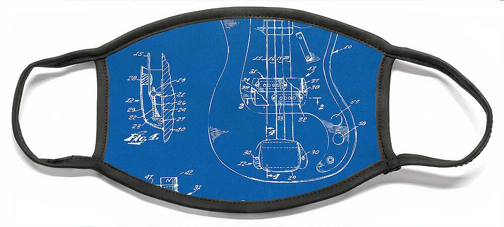 Guitar Face Mask featuring the digital art 1961 Fender Guitar Patent Artwork - Blueprint by Nikki Marie Smith