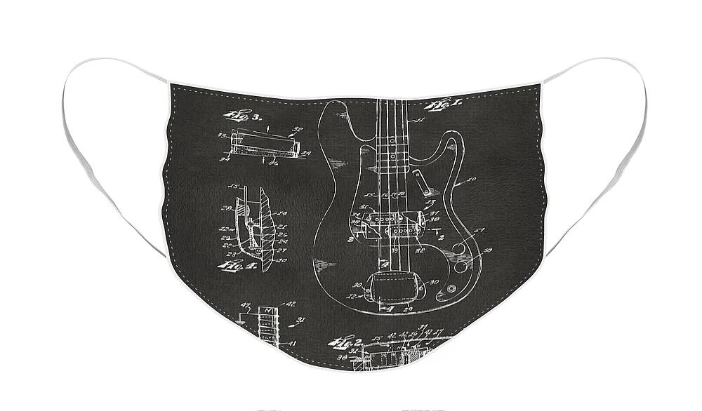 Guitar Face Mask featuring the digital art 1961 Fender Guitar Patent Artwork - Gray by Nikki Marie Smith
