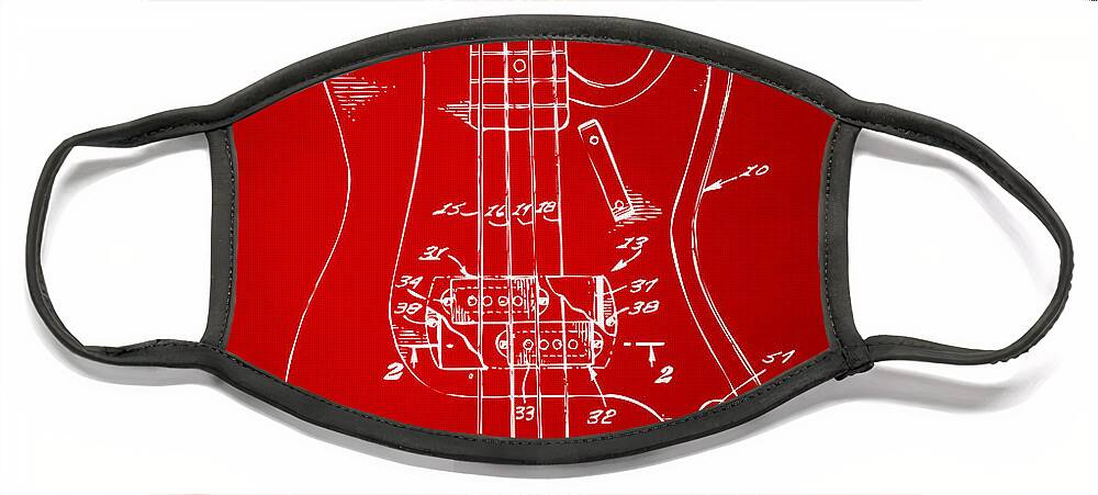Guitar Face Mask featuring the digital art 1961 Fender Guitar Patent Minimal - Red by Nikki Marie Smith