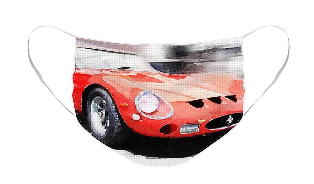 Ferrari Face Mask featuring the painting 1962 Ferrari 250 GTO Watercolor by Naxart Studio
