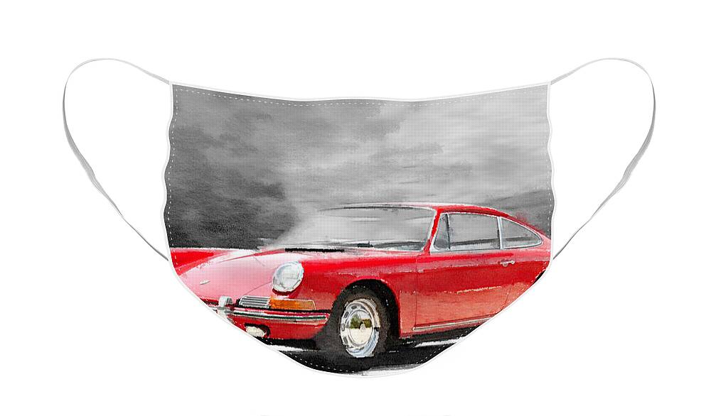Porsche 911 Face Mask featuring the painting 1964 Porsche 911 Watercolor by Naxart Studio