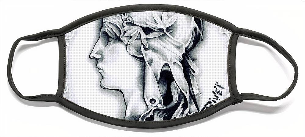 Coin Face Mask featuring the drawing 1896 French Indochine Silver Medal of Honor - Original by Fred Larucci