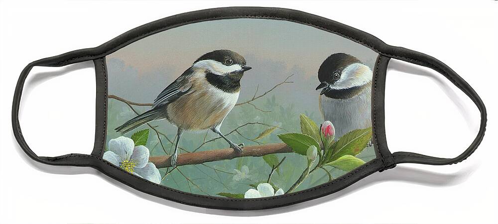 Black Capped Chickadee Painting Face Mask featuring the painting A Wonderful Day by Mike Brown