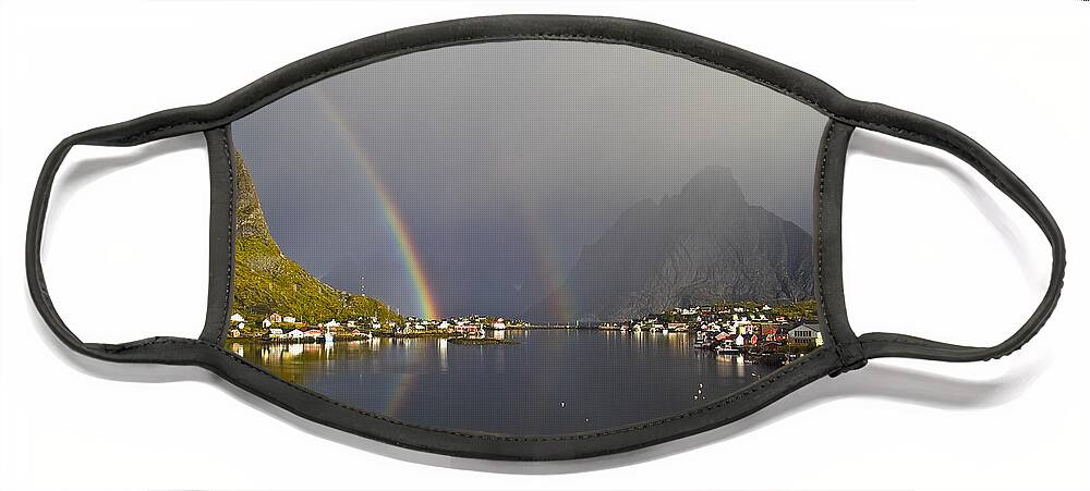 Village Face Mask featuring the photograph After the rain in Reine by Heiko Koehrer-Wagner