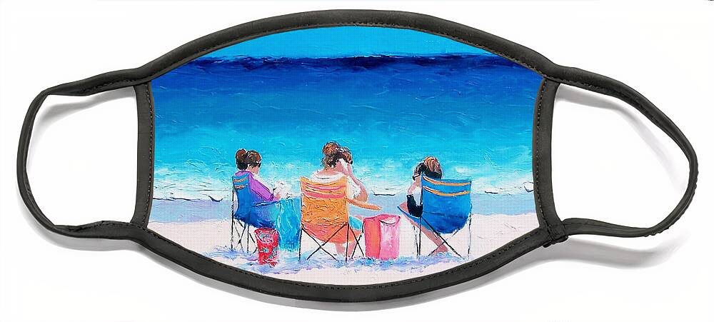Beach Face Mask featuring the painting Beach Painting 'Girl friends' by Jan Matson #2 by Jan Matson