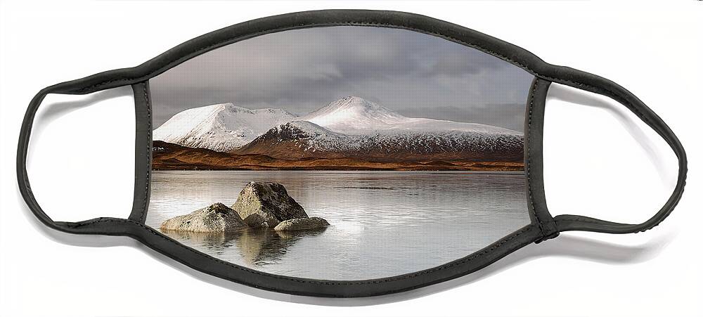 Black Mount Face Mask featuring the photograph Black Mount and Lochan na h-Achlaise #2 by Maria Gaellman