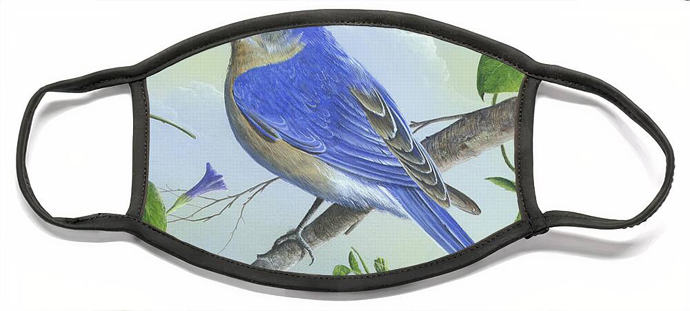 Eastern Bluebird Paintings Face Mask featuring the painting Eastern Bluebird #2 by Mike Brown