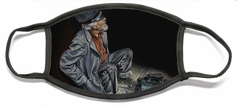 Shoeshiner Face Mask featuring the painting Empty Pockets by Ricardo Chavez-Mendez
