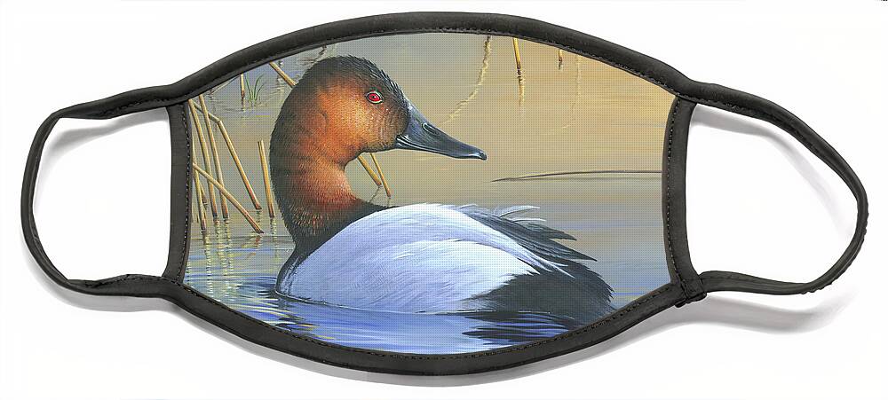 Canvasback Face Mask featuring the painting Golden Reflections by Mike Brown