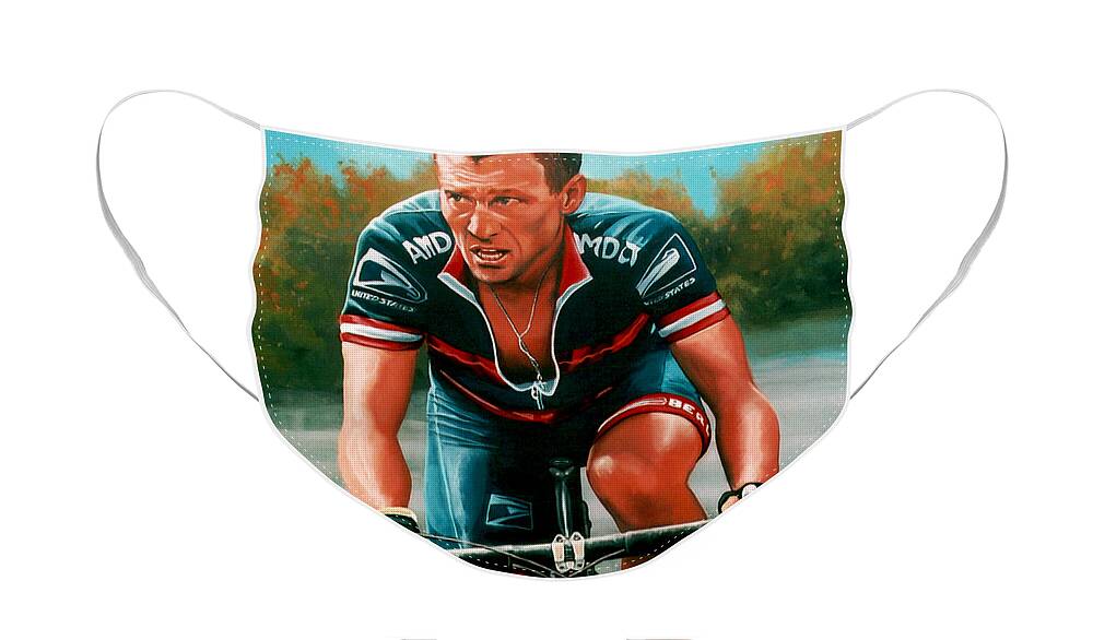 Lance Armstrong Face Mask featuring the painting Lance Armstrong by Paul Meijering