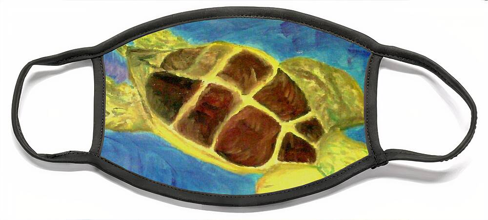 Loggerhead Turtle Face Mask featuring the painting Loggerhead Freed by Suzanne Berthier