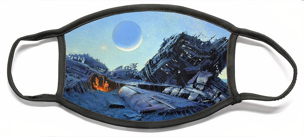 Space Ship Face Mask featuring the painting Marooned #2 by Armand Cabrera