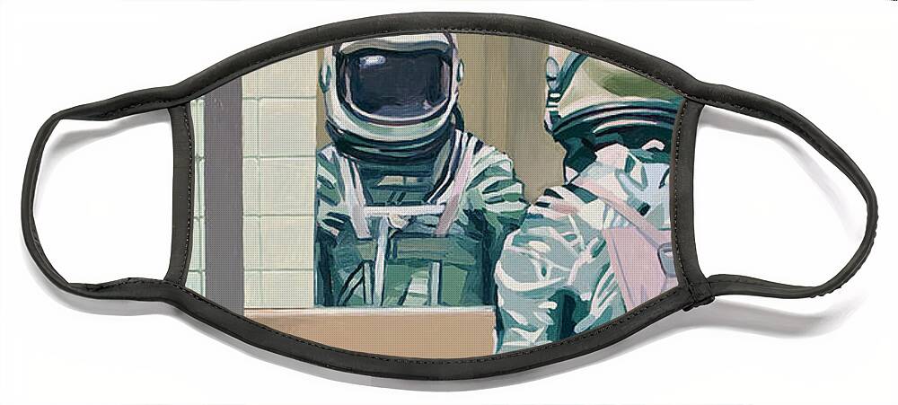 Astronaut Face Mask featuring the painting Men's Room by Scott Listfield