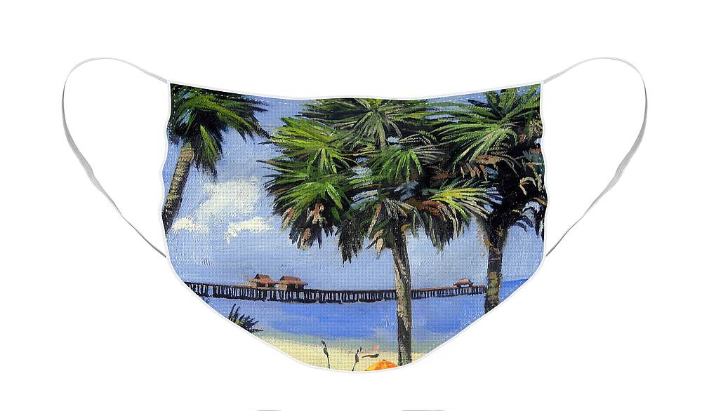 Christine Hopkins Face Mask featuring the painting Naples Pier Naples Florida by Christine Hopkins
