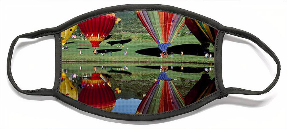 Photography Face Mask featuring the photograph Reflection Of Hot Air Balloons #2 by Panoramic Images