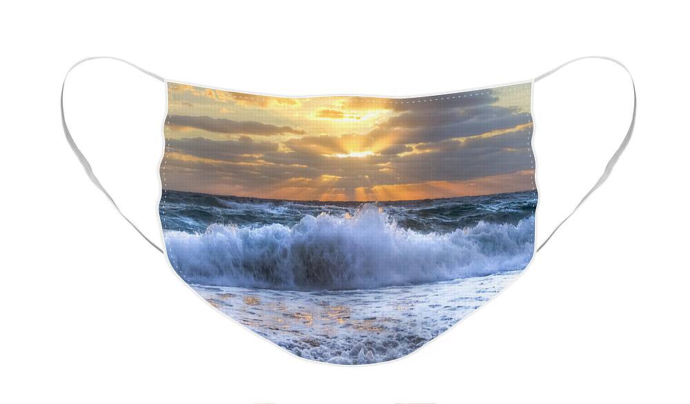 Ocean Face Mask featuring the photograph Splash Sunrise #2 by Debra and Dave Vanderlaan
