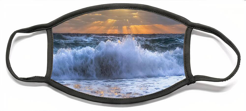Ocean Face Mask featuring the photograph Splash Sunrise #2 by Debra and Dave Vanderlaan