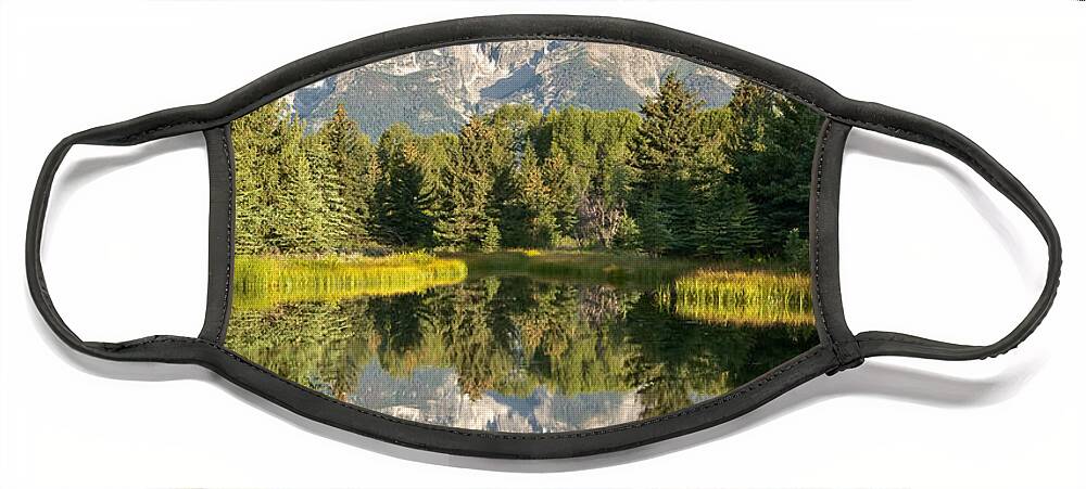 Awe Face Mask featuring the photograph Teton Range Reflected in the Snake River by Jeff Goulden