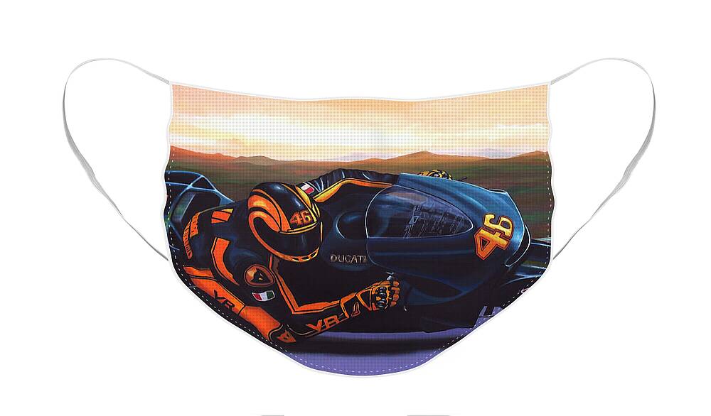 Valentino Rossi Face Mask featuring the painting Valentino Rossi on Ducati by Paul Meijering