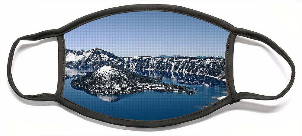 Crater Lake Face Mask featuring the photograph Wizard Island #2 by Betty Depee