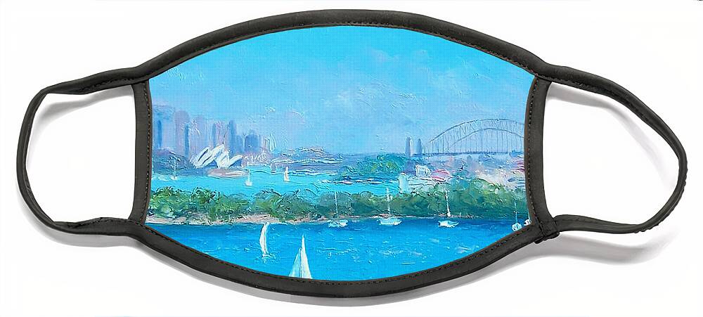 Sydney Harbour Face Mask featuring the painting Sydney Harbour and the Opera House by Jan Matson #7 by Jan Matson