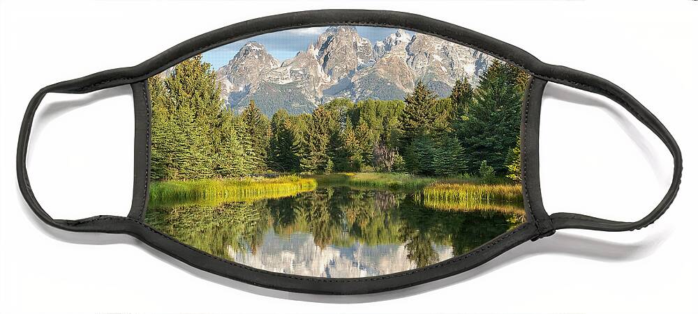Awe Face Mask featuring the photograph Teton Range Reflected in the Snake River #3 by Jeff Goulden