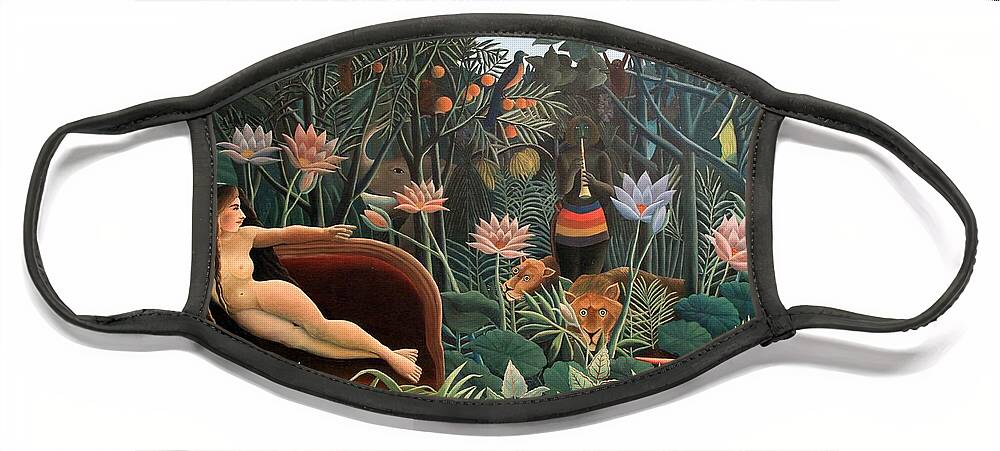 Henri Rousseau Face Mask featuring the painting The Dream by Henri Rousseau