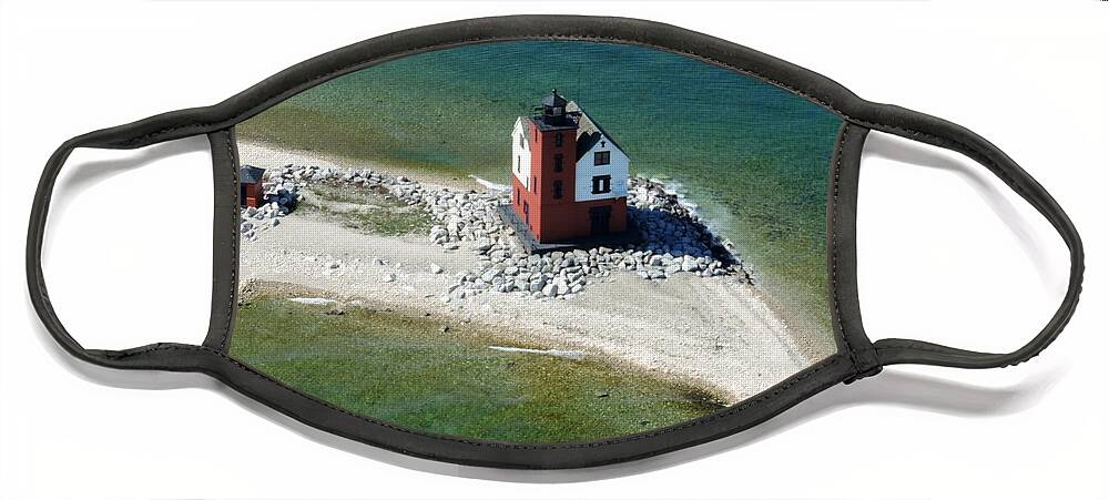 Somewhere In Time Face Mask featuring the photograph Round Island Lighthouse #2 by Keith Stokes