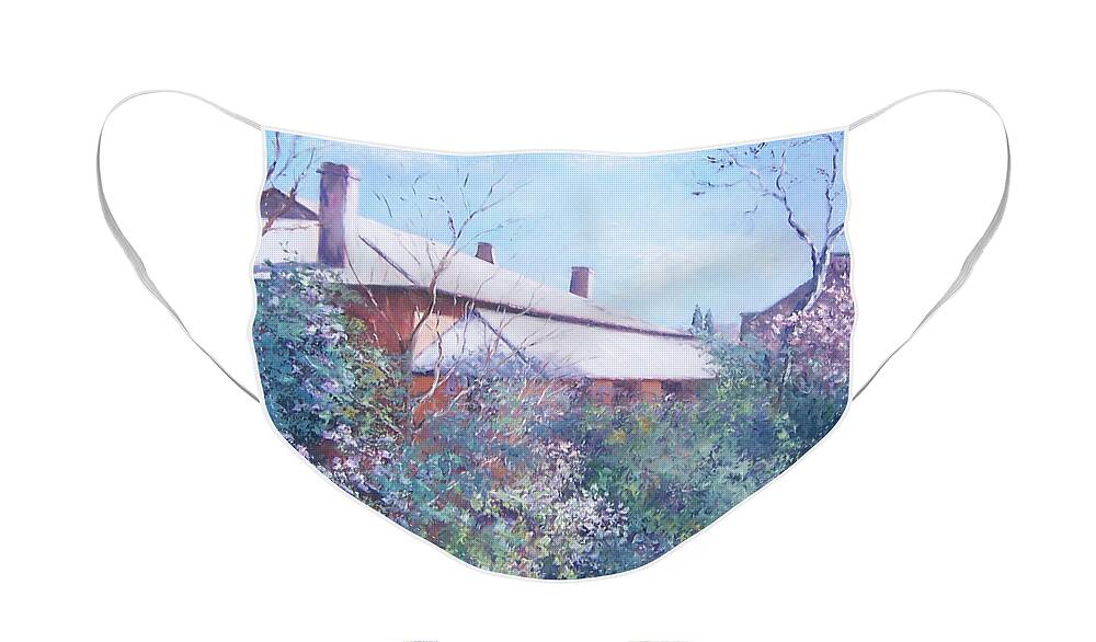 Country Cottage Face Mask featuring the painting The old farm house #1 by Jan Matson