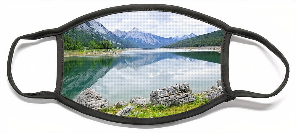 Jasper Face Mask featuring the photograph Mountain lake in Jasper National Park 1 by Elena Elisseeva