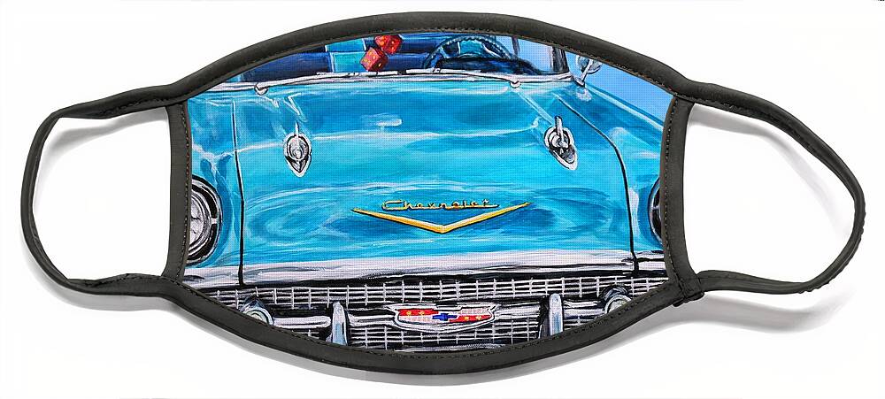 Chevy Face Mask featuring the painting '57 Chevy Front End by Karl Wagner