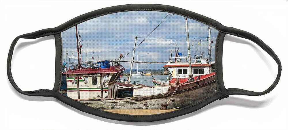 Harbor Face Mask featuring the photograph boats in the harbour of Mirissa on the tropical island of Sri Lanka by Gina Koch